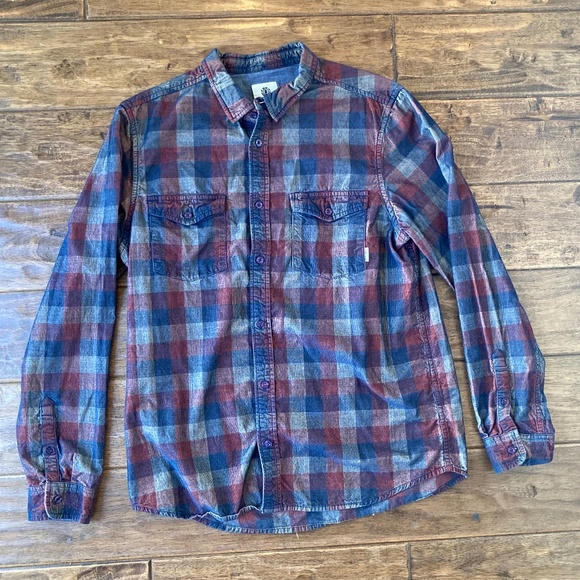 Element Tacoma Corduroy Long Sleeve Plaid Button Up Shirt Medium 100% Cotton - Picture 1 of 8